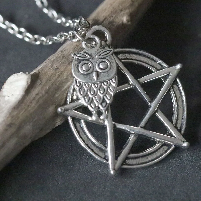 

Supernatural Pentacle Owl Necklaces Pentagram Pendant Necklace Star Amulet Chain Necklace Protection Wicca Pagan Witch