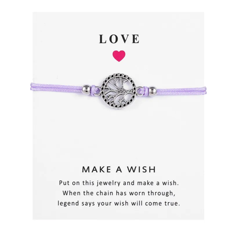 Новый Плетеный Регулируемый браслет с надписью Древо жизни и Wish Paper Card Love модные