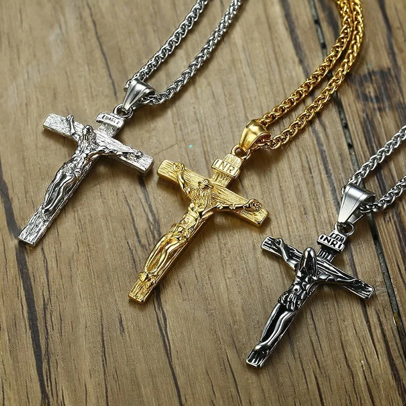 

Vnox Stainless Steel Gothic Cross Pendants for Men Gold Tone Jesus Christ Necklaces with 24" Wheat Chain