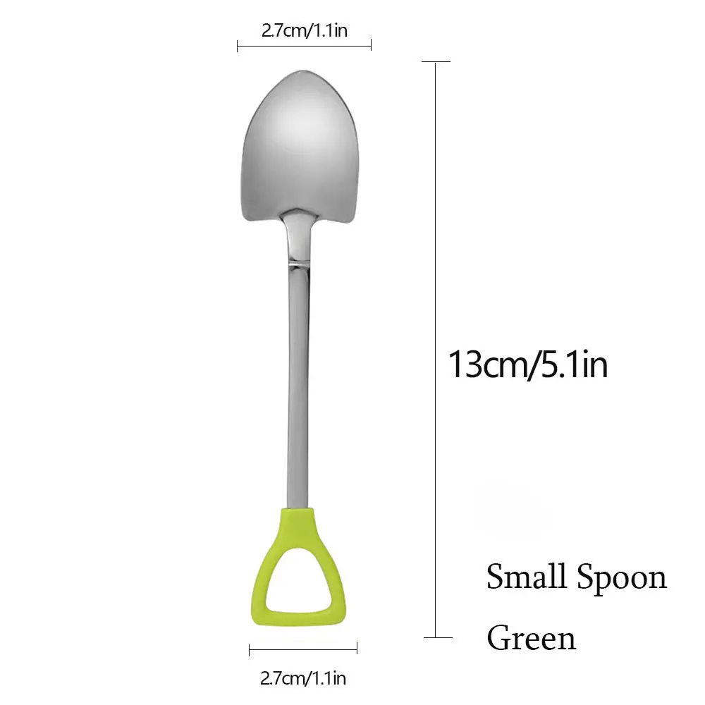 1 шт., полезная лопата из нержавеющей стали, ложка, вилка, длинная ручка, для кофе, мороженого, супа, кухонные аксессуары, инструмент для домашней посуды - Цвет: Small Spoon green