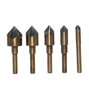 

5pc Set Industrial Countersink Drill Bit Tri-Flat Shank Quick Change 1/4"-3/4"