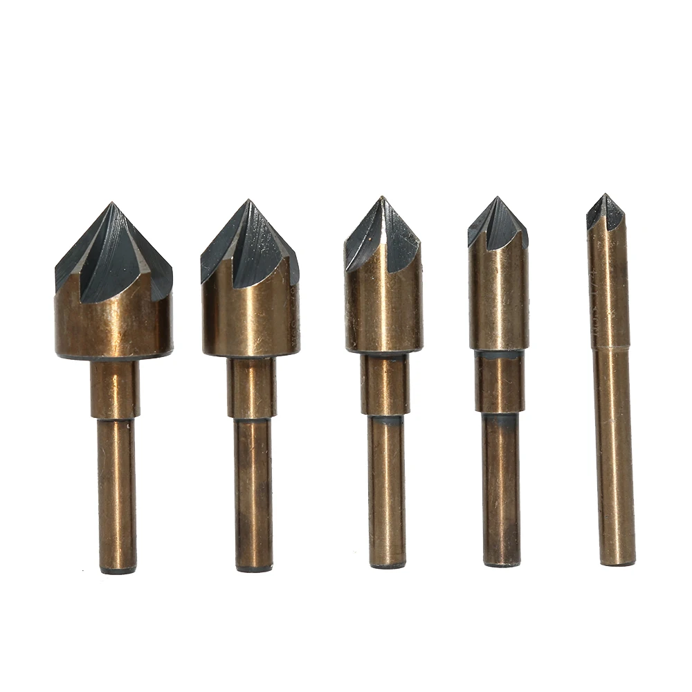 5pc Set Industrial Countersink Drill Bit Tri Flat Shank Quick Change 1/