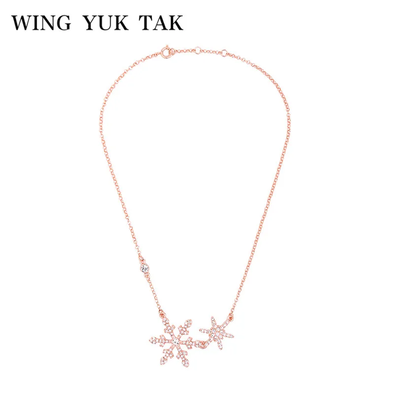wing yuk tak Top Fashion Luxury Crystal Rose Color Snowflake Chokers Necklace For Women Jewelry Factory Wholesale | Украшения и