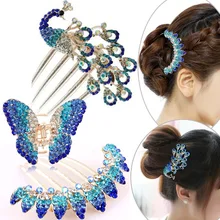 Винтажные синие хрустальные стразы, гребни для волос с павлином, заколки для волос с бабочкой, заколки для волос, головной убор, изысканные ювелирные изделия для волос для женщин