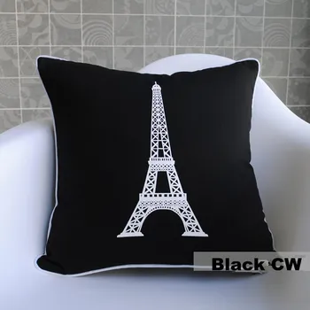 

Black and White Printed Cotton Canvas Eiffel Tower Home Decor cushion Linen cotton pillow sofa cushions decorative Throw Pillow