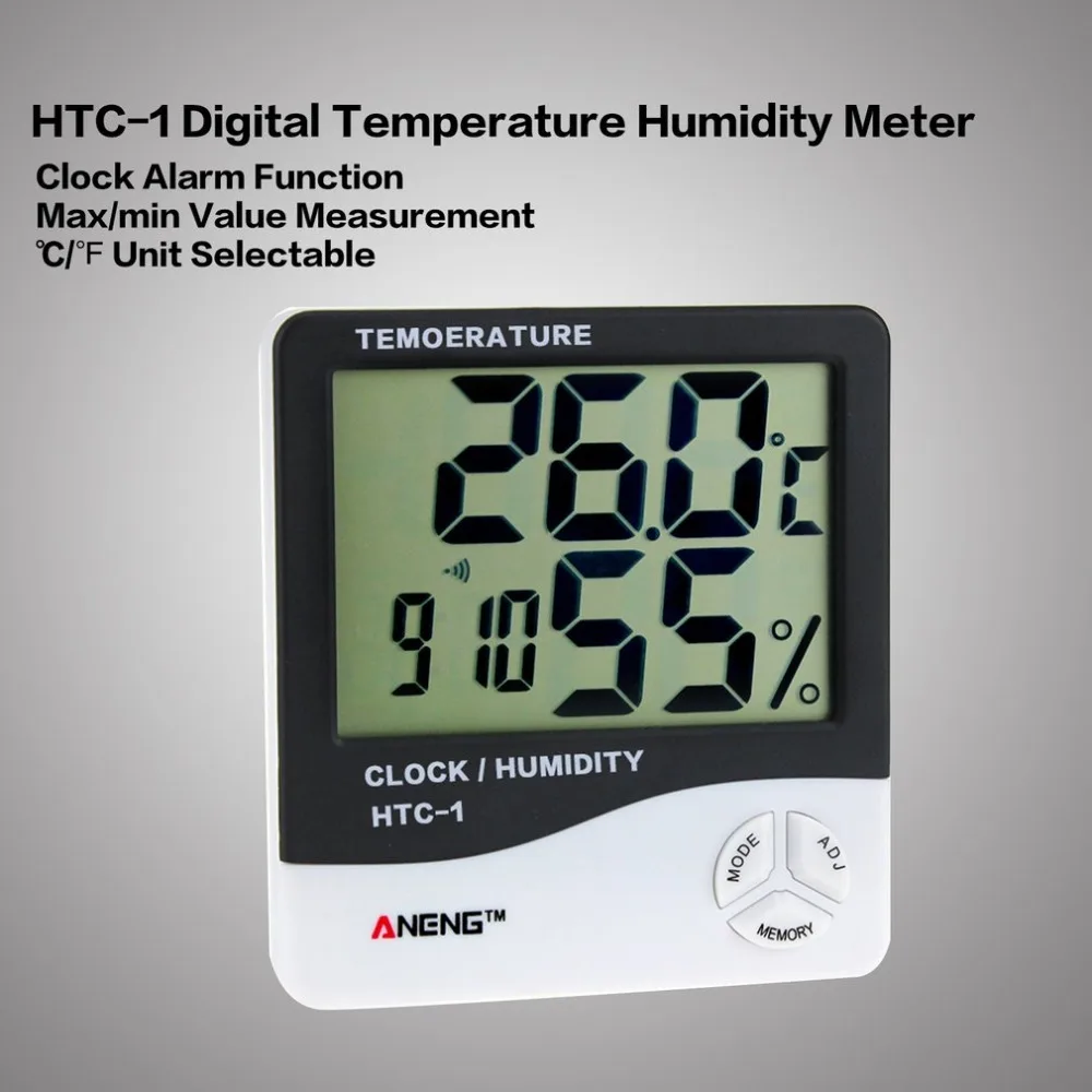 HTC-1 Indoor LCD Electronic Digital Temperature Humidity Meter Digital Thermometer Hygrometer Alarm Clock Weather Station