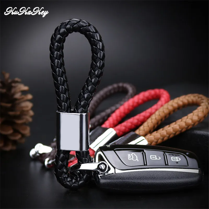 PU Leather Car Keyring Keychain Braided Key Rings chain Holder For