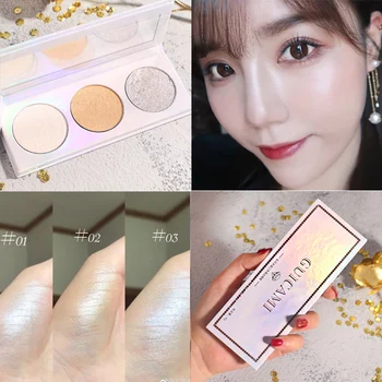 

GUICAMI Highlighter Powder Palette Shimmer Face Contouring Highlight Face Bronzer Makeup 3 Colors Highlighter Brighten Skin