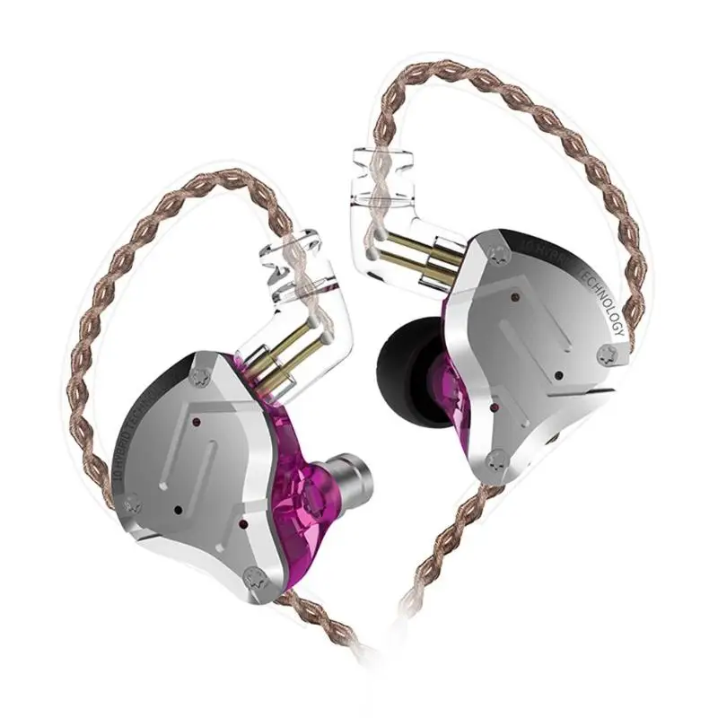No MIC Purple Профессиональный плотным верхним ворсом KZ ZS10 Pro металлические наушники-вкладыши 4BA+ 1DD Гибридный 10 блок HIFI Басс наушники Проводная гарнитура для телефона игровая Применение - Цвет: No MIC Purple