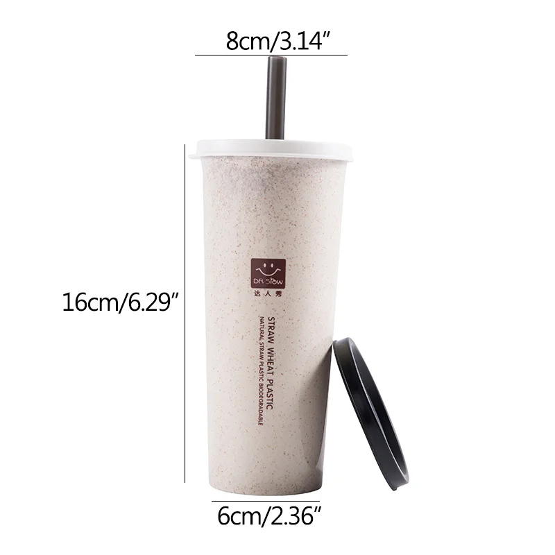 450ml Water Cup With Straw Cola Coffee Cups Wheat Straw Plastic Healthy Drink Bottle Multi-Functional Bouble Lid images - 6