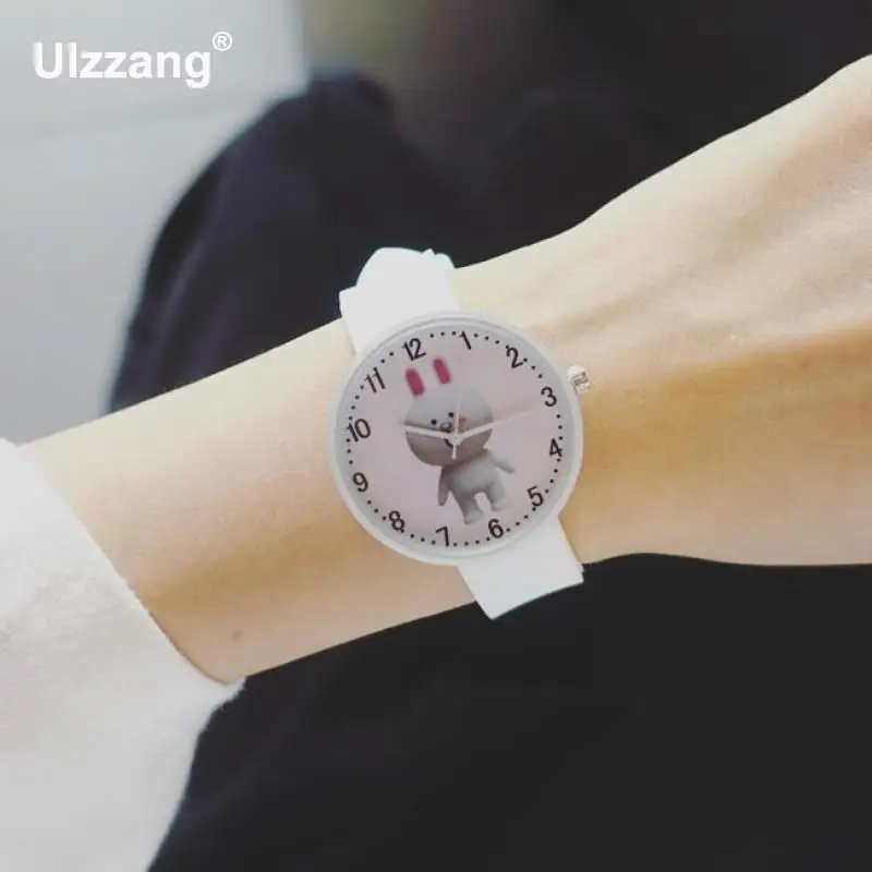 

Cute Cartoon Bear Rabbit Soft Rubber Silicone Pink White Mint Green Quartz Wrist Watch Wristwatches Clock for Women Girls NB001