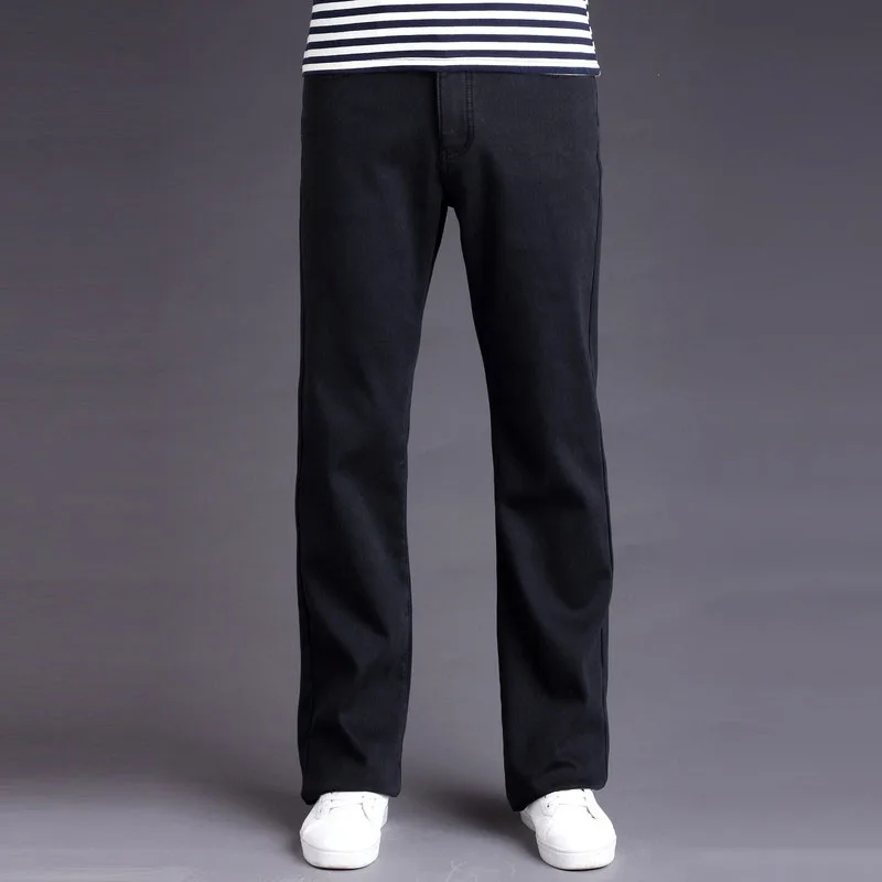 2016 New Brand Mens High Waist Fleece Lined Jeans Pants Men Winter Warm Velvet Thick Black