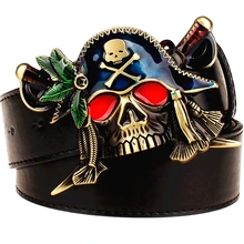 Модная новинка Мужская кожаная металлическая пряжка на ремень цветной Пиратский Нож ремни панк Рок преувеличенный череп ремень с изображением пирата хип хоп пояс