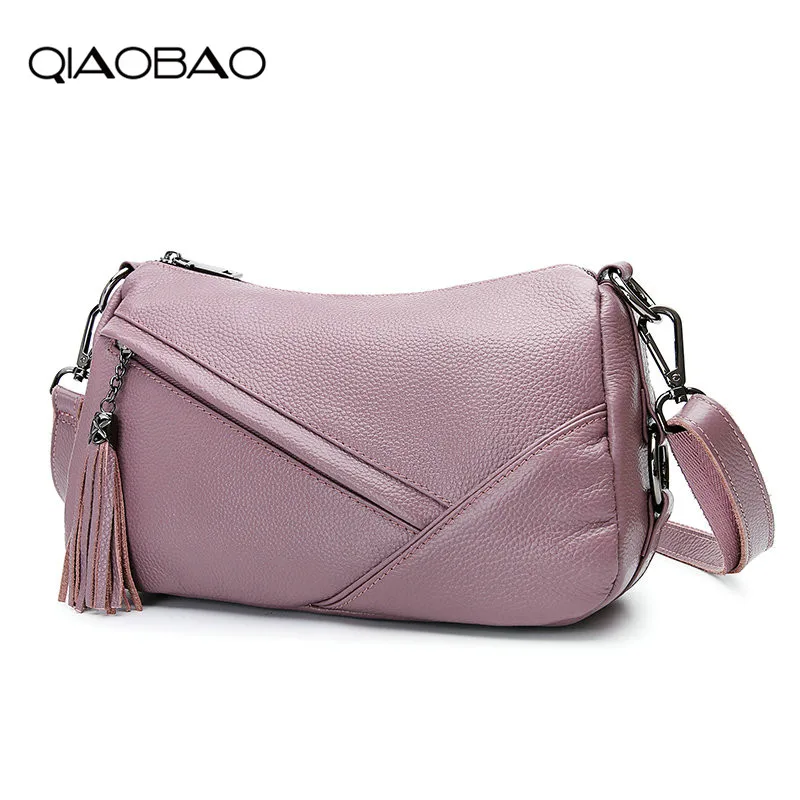 

QIAOBAO The new 2019 Genuine Leather handbag personality wild shoulder bag header Cowhide ladies oblique Patchwork bag