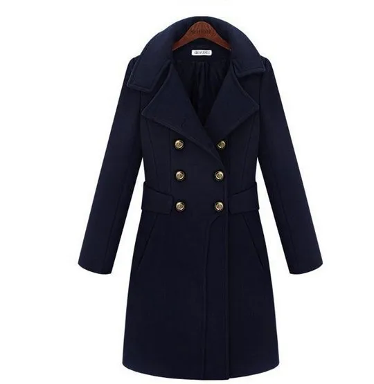 Новинка, модное шерстяное пальто со стоячим воротником, женское осеннее зимнее пальто, тонкое синее пальто размера плюс, шерстяное пальто
