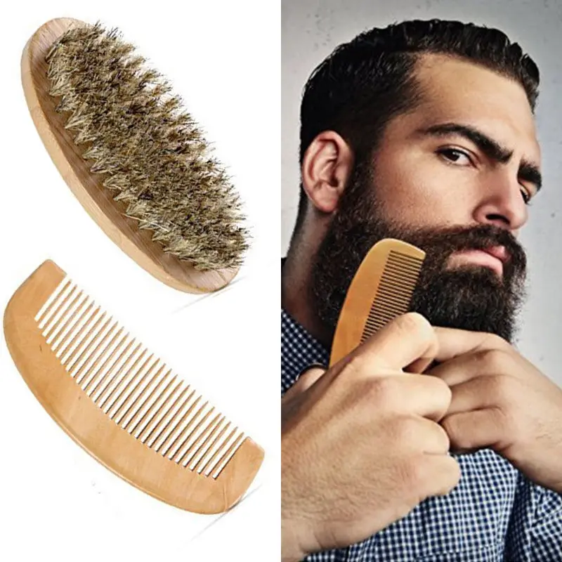 Boar Bristle Beard Brush and Handmade Beard Comb Kit for Men Beard