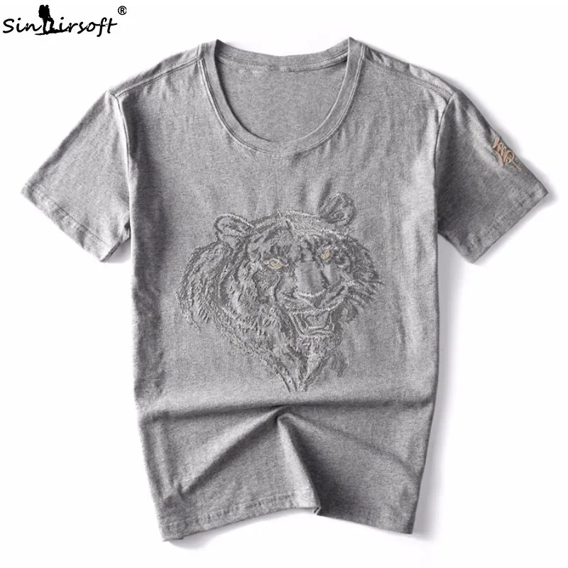 

Chinese Style O-Neck Black T Shirt Men Loose Animal Pattern Tiger Printing Short Sleeve Cotton Tees Breathable Male Summer Tops