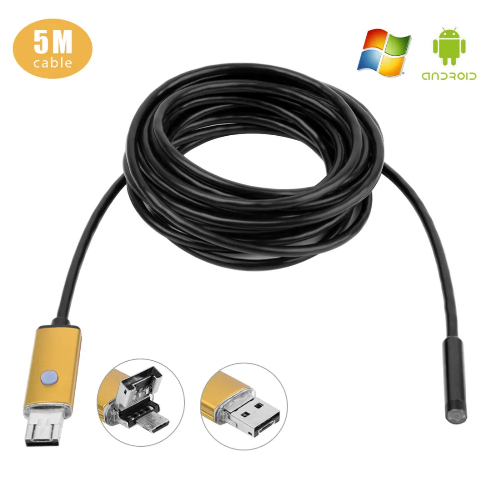 5M 2 In 1 Dual USB Endoscope Inspection Camera 5.5mm Lens Ultra Slim