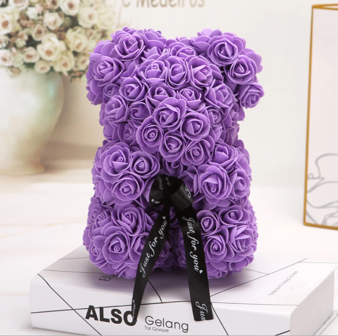 

25cm Bear of Rose Dolls PE Artificial Rose Handmade Romantic Rose Flower Bear Foam Toy Valentine's Day Wedding Gift Dropshipping