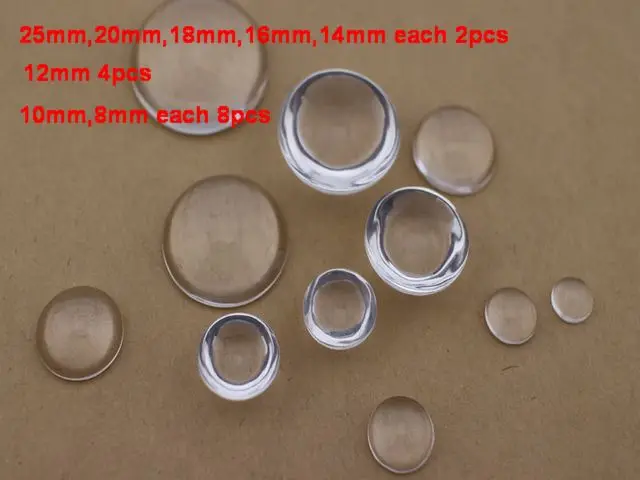 

30 Assorted Transparent Flatback Glass Half Sphere Ball Cabochon 8mm-25mm