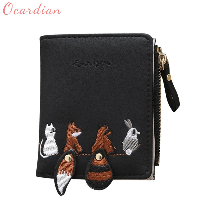 

2018Ocardian Fashion New Women's Cute Animals Embroidery Short Wallet Card Holder Billfold Purse Wallet for gift giving hotC0306