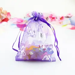 100 шт./лот темно-фиолетовая органза сумки 11x16 см Свадебные украшения в подарок Упаковка конфет сумки бабочки дизайн подарочная сумка сумки