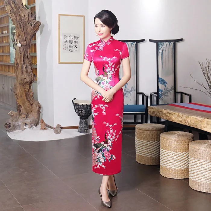Модное Летнее Длинное платье Cheongsam в китайском стиле, женское тонкое платье Qipao, Новое поступление, Размеры S M L XL XXL XXXL 4XL 5XL 6XL, J3038 - Цвет: hot pink