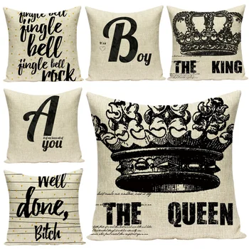 

Fashionable Nordic style cotton and linen crown pillow case high quality 45Cmx45Cm square car sofa 1 side printed cushion cover