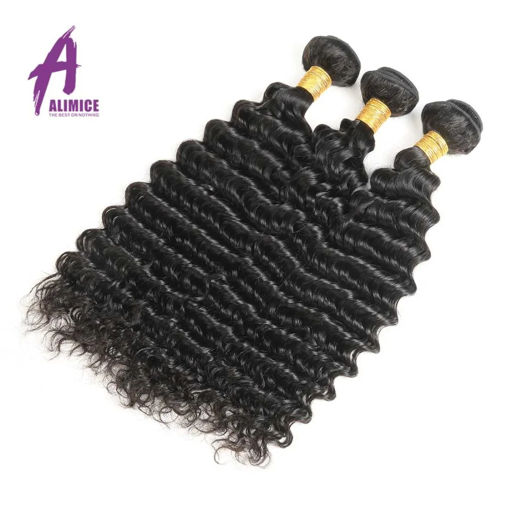 Alimice Hair Deep Wave Human Hair 3 Bundles With Closure Brazilian Hair Weave Bundles With Closure Non Remy Hair Extensions (9)