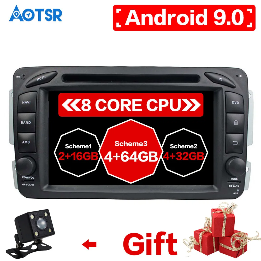 Sale Android 9 4G+64G Car GPS navigation for MERCEDES BENZ C CLASS W203 multimedia car DVD headunit radio tape recorder stereo DSP 2