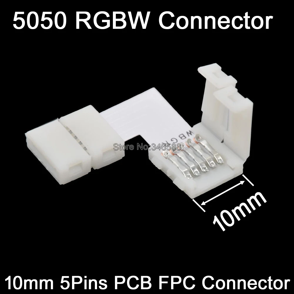 

5pcs 5Pins 5-Pin 10mm L Shape PCB Corner Splitter Connector Solderless No Welding with Clips for 10mm Width 5050 RGBW LED Strip