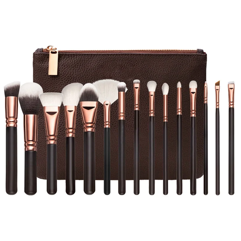 

15 PCS/set Pro Makeup Brushes Soft Fiber Cosmetic Complete Foundation Blending Wooded Handle Eye Kit + Cosmetic bag Wholesale