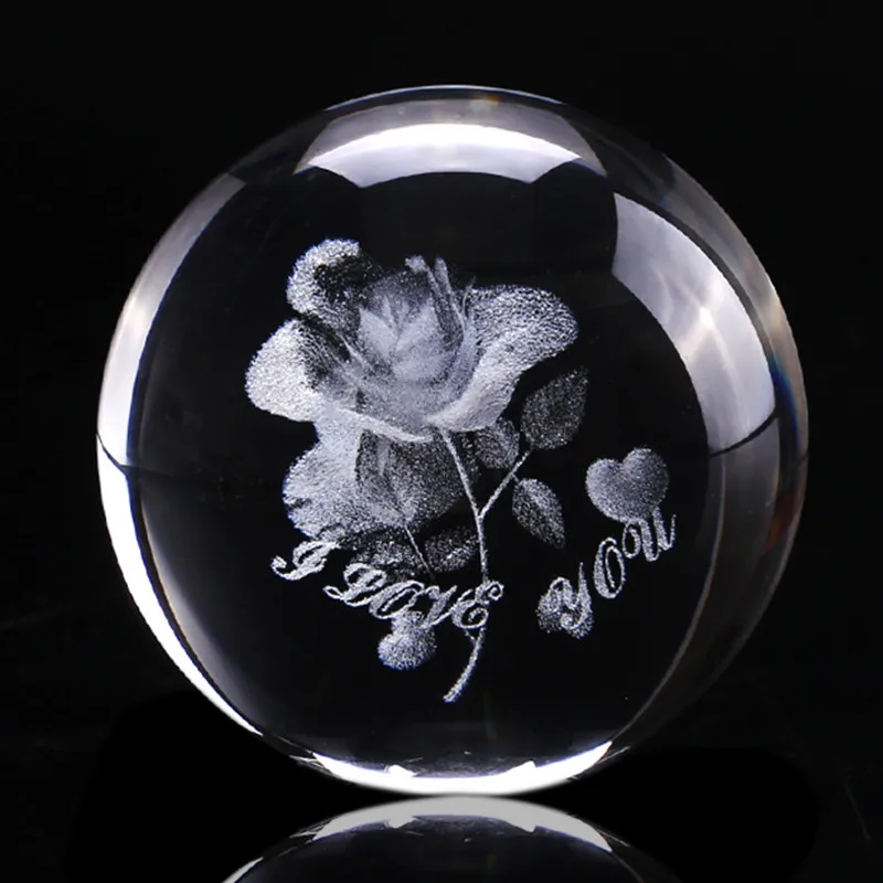 

60mm 3D Crystal Ball Glass Laser Engraved Miniature Rose Model Sphere Crystal Craft Ornament Globe Home Decoration Accessories