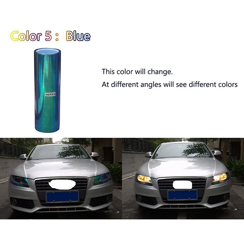 JX-LCLYL 12"x78" Chameleon Colorful Blue Car SUV Headlight Taillight Vinyl Tint Film Wrap