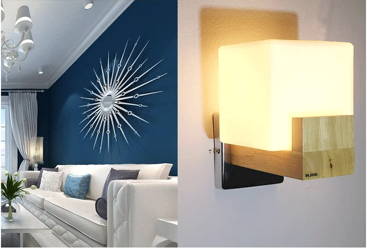 DE.SOUL Japan Style Modern Oak Wood Wall Lamps Cube Sugar Lampshade Bedroom Bedside Wall Light Home Wall Sconce 110-220V_12