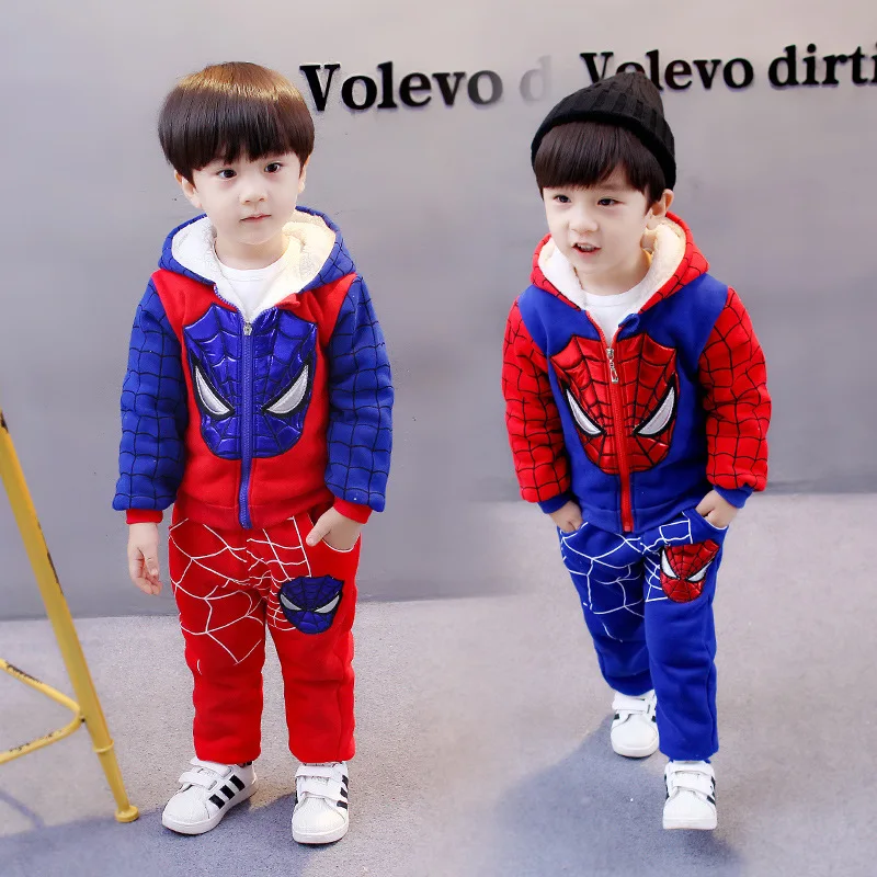 Новинка года; Детский костюм Человека-паука; зимний детский утепленный костюм с капюшоном и капюшоном+ брюки; маскарадный костюм Человека-паука для мальчиков