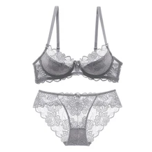 32-42 70-95 ABCD чашечки 5 цветов, Женские сексуальные комплекты бюстгальтеров, кружевные ультратонкие чашечки бюстгальтера и прозрачные трусики, комплекты белья с эффектом пуш-ап