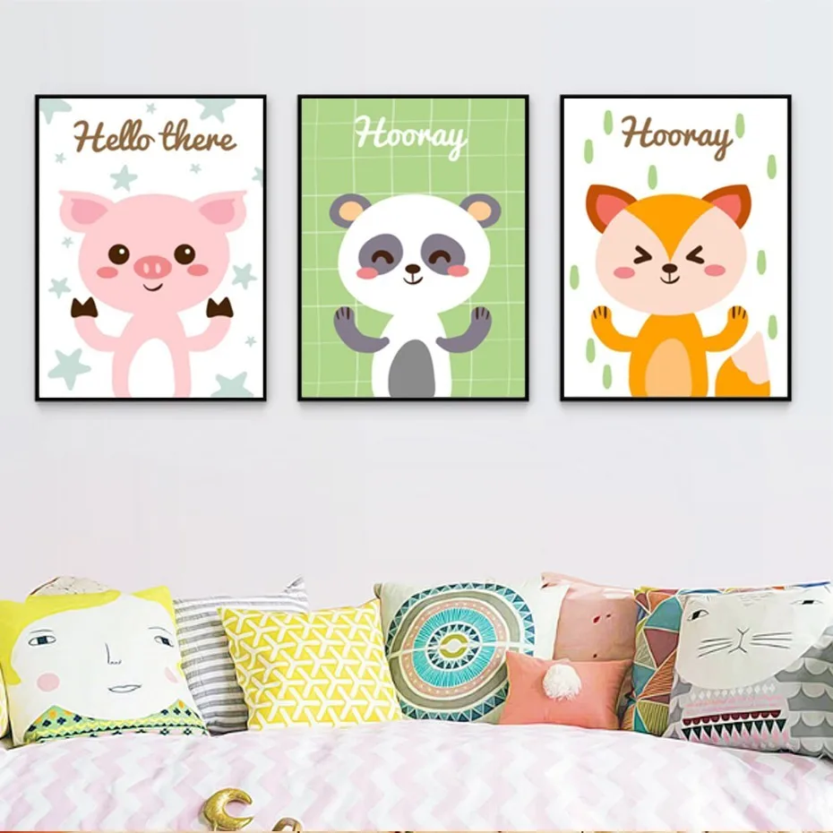 

Europe Modern Lovely Cartoon Animals Poster Canvas Paintings Print Wall Art Pictures for Kid's Room Home Decorations