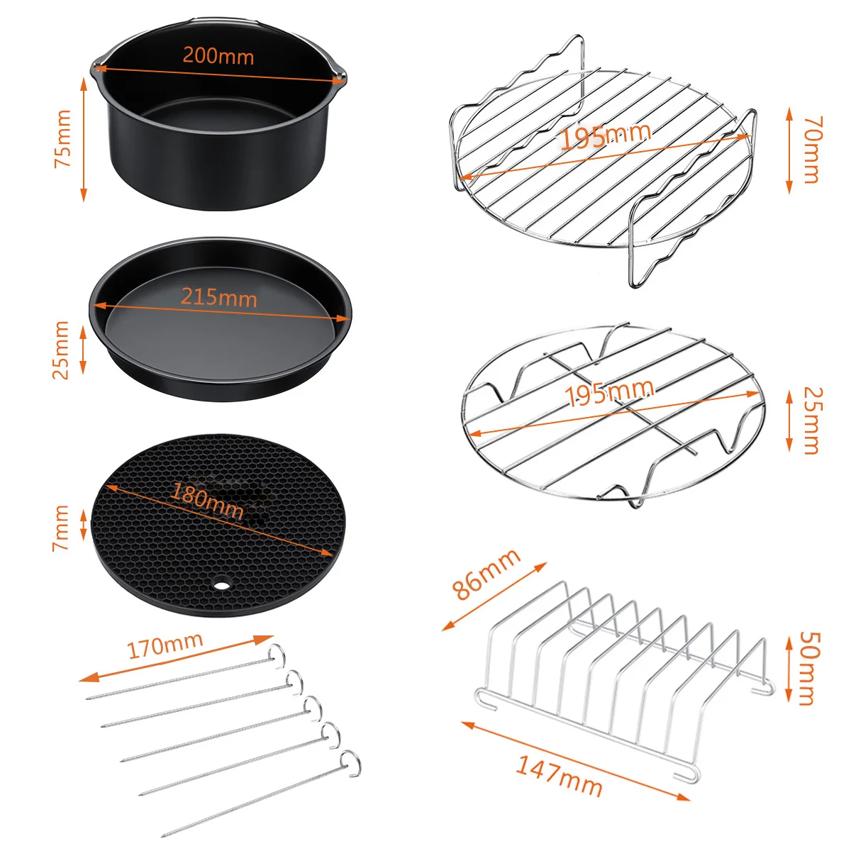 11PCS Air Fryer Accessories 9 Inch Fit for Airfryer 5.2-6.8QT Baking Basket Pizza Plate Grill Pot Kitchen Cooking Tool for Party