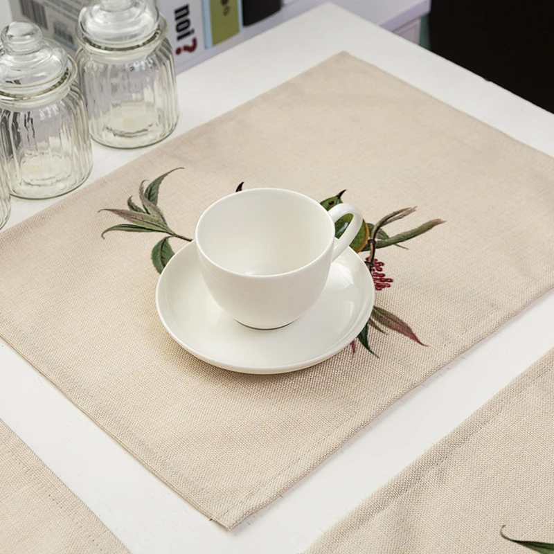 Pastoral 42x32cm Kitchen Dinner Table Mats Cotton Linen Table Napkin Flower Bird Pattern Decorative Placemats Coaster Wine Mat