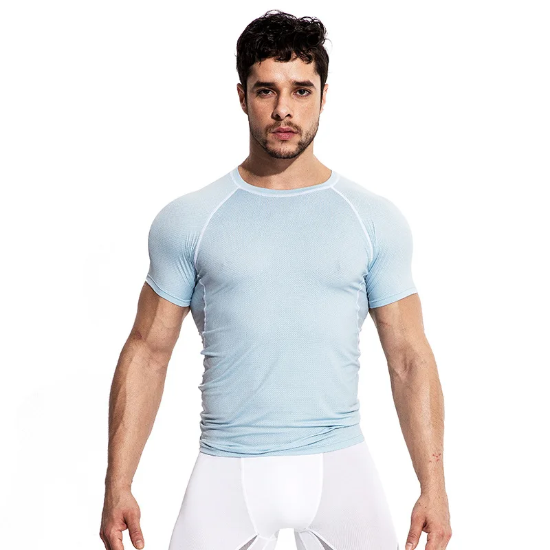 

2018 Desmiit sports fitness t-shirt sexy net T-shirt summer sports close-fitting short-sleeved fitness man accelerated sweating