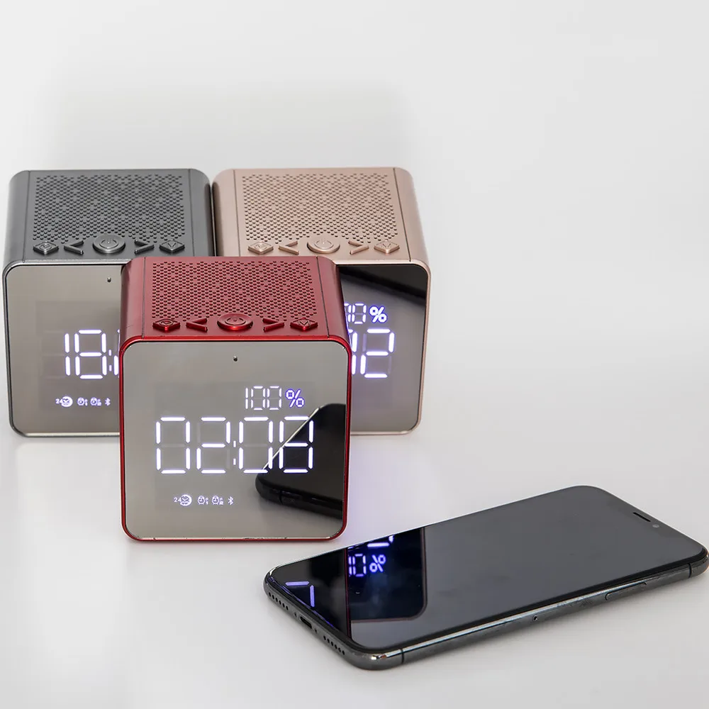 Mini wireless bluetooth speaker with LED Digital Alarm clock FM radio support Aux TF USB music player Desktop speaker column (1)