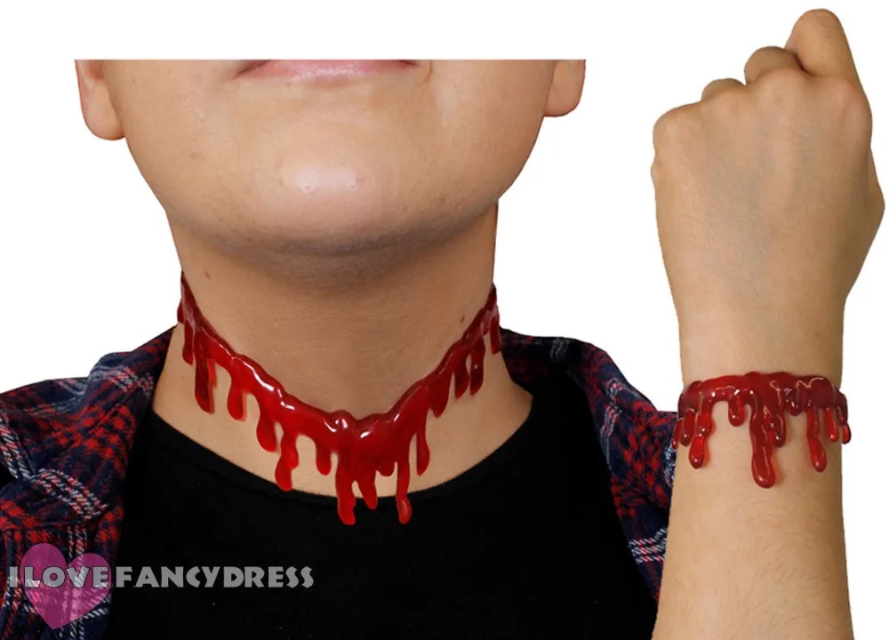 Halloween Bloody Slit Throat Dripping Blood Choker Necklace Horror Accessory