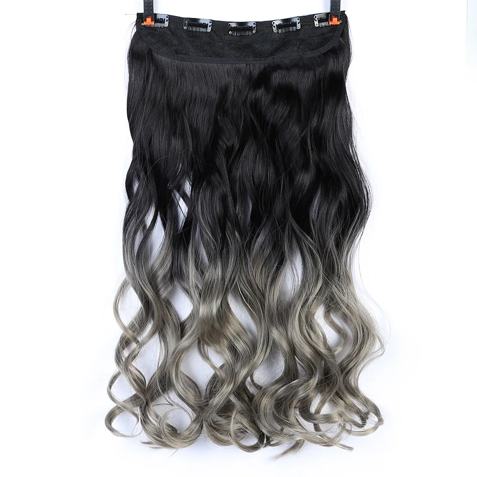 DIFEI Natural Synthetic Hair Extensions Ombre Long Wavy Hair 5 Clip In Hairpieces Heat Resistant Hair Extensions