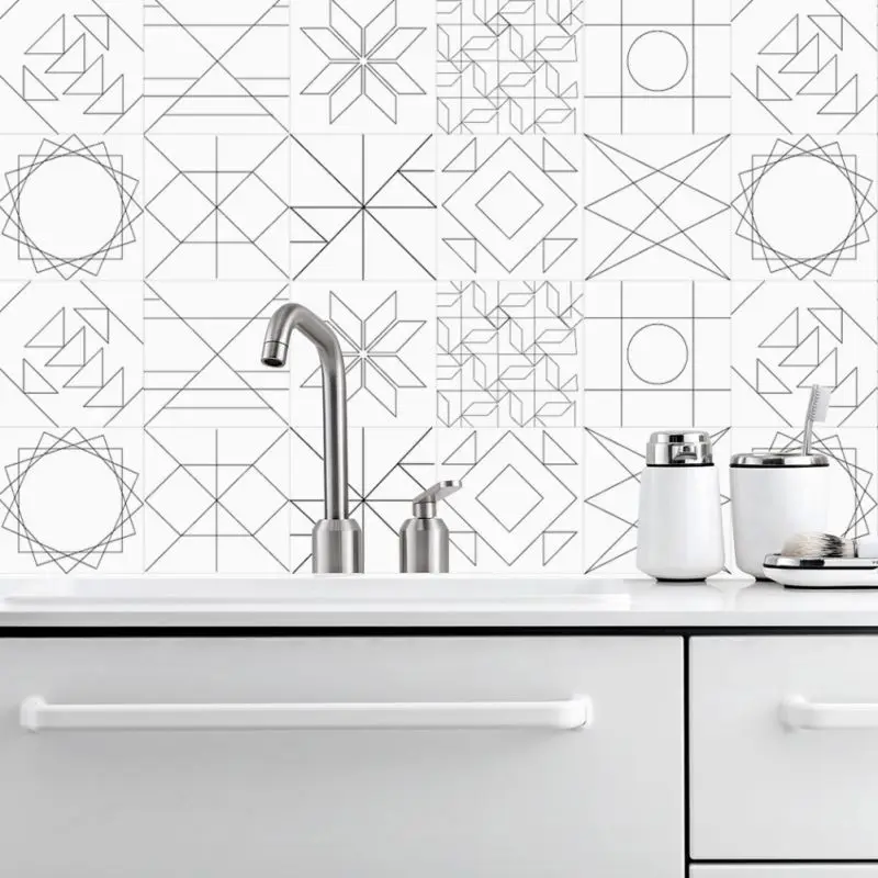 

10Pcs Removable Geometric Square Tile Stickers Self-adhesive Backsplash Waterproof Tile On The Wall 15 * 15