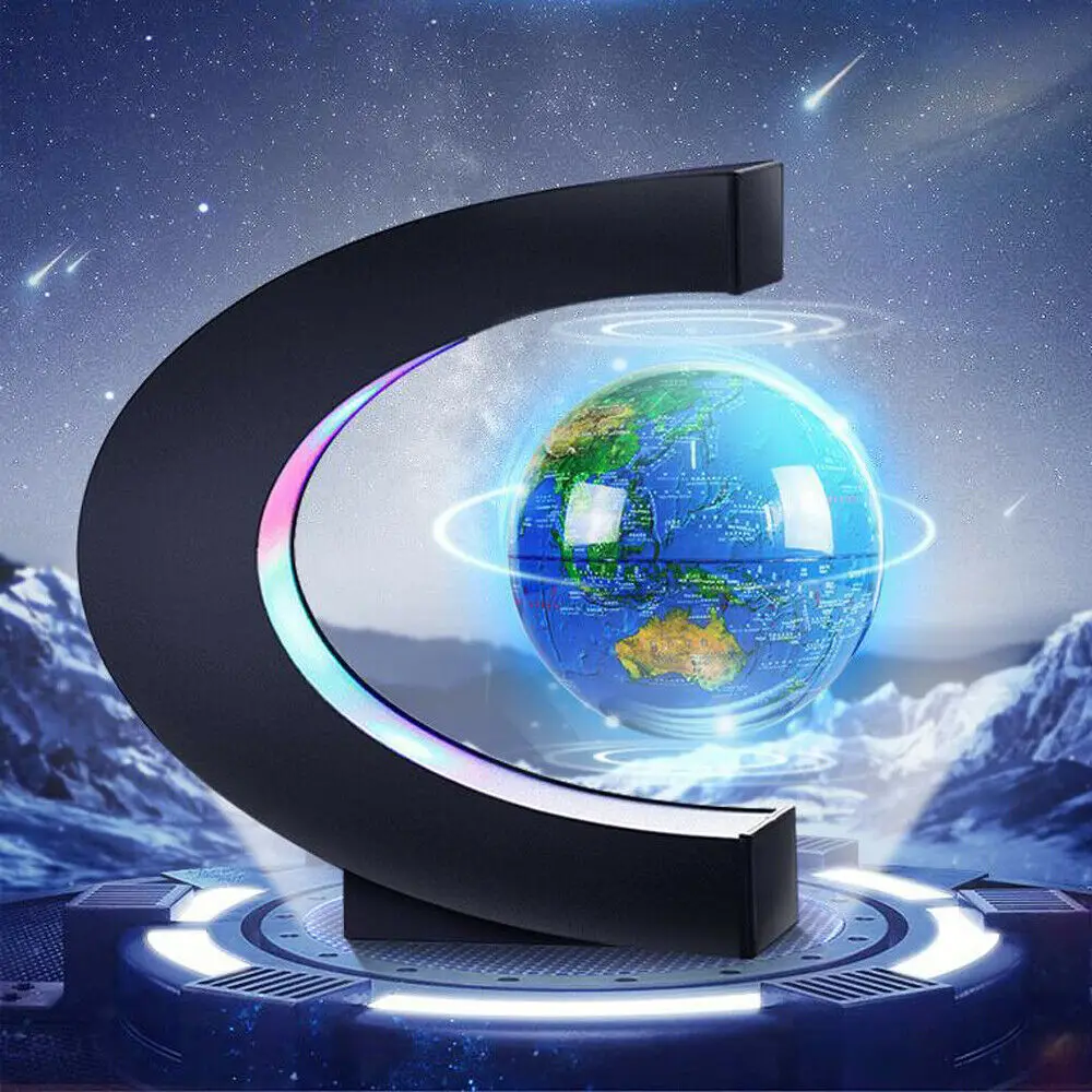 C shape Magnetic Levitation Floating World Map Globe LED Light Decoration Office AU/US/EU/UK Plug