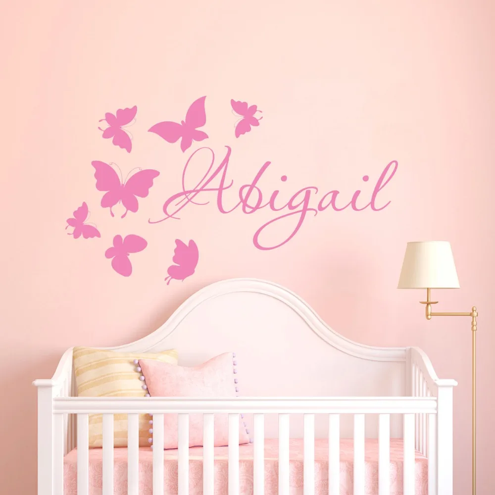 

Butterfly Wall Decals Custom Name Vinyl Movable Girls Wall Sticker Nursery Kids Bedroom Decoration Personalized Name DIY W486