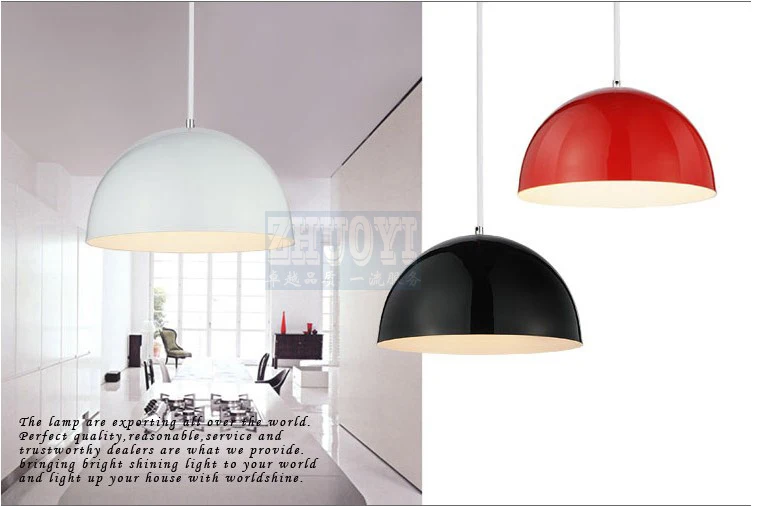 

Free shipping 36 cm Modern aluminum hemisphere pendant lights brief black white red dinning lighting pendant light