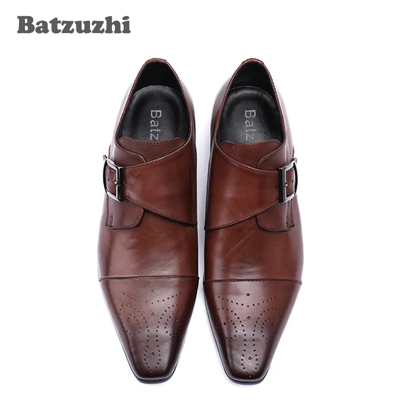 Batzuzhi 2017 основной Мужские кожаные туфли небольшой квадратный носок Пряжка Оксфорд Обувь для Для мужчин Роскошные красные, черные