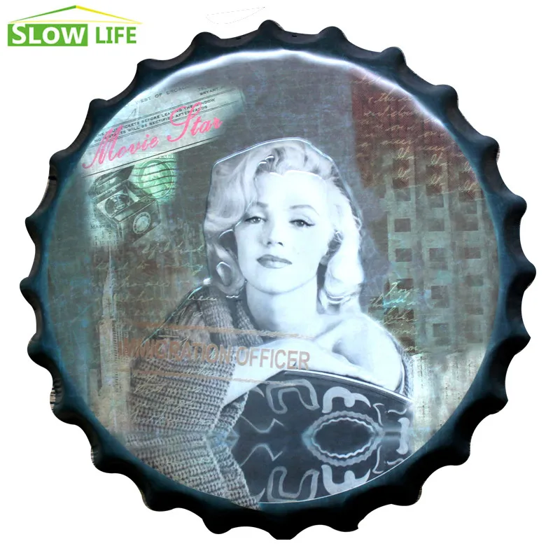 

2017 New Marilyn Monroe Bottle Cap Metal Tin Sign Vintage Home Decor Tin Sign Wall Decor Metal Sign 3D Wall Decor Metal Plaque
